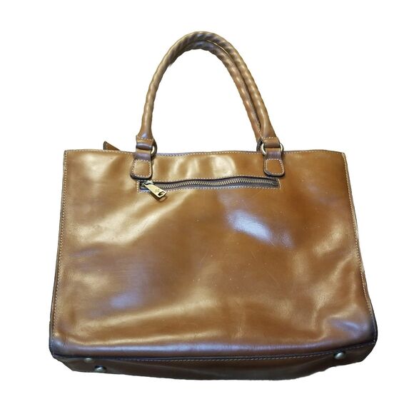 Patricia Nash Zancona Tote Brown Leather Shoulder Bag 14x10x4 Tan Suede Interior